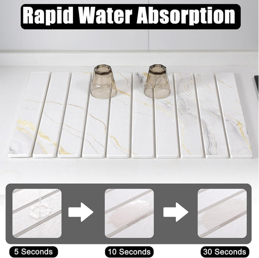 2 PCS Large Stone Dish Drying Mat for Kitchen Counter, , Marbled Water Absorbing Diatomaceous Earth Drying Pad for Countertop Bottles Utensils Cups 24"x16"& 8"x4"