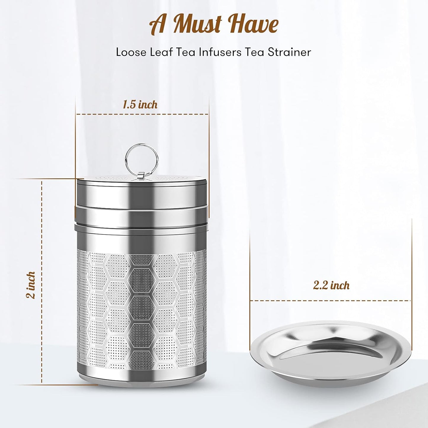 Tea Infusers for Loose Tea (1 Pack), 18/8 Stainless Steel Tea Strainer, Extra Fine Mesh Tea Diffuser for Brewing Tea, Spices & Seasoning