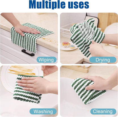 Homaxy 12 Pack Kitchen Dish Cloths, Ultra Soft and Absorbent Dish Towels, Reusable Fast Drying Microfiber Cleaning Cloth, Coral Velvet Wave Design No-lint, 10 x 10 inches, Grass Green