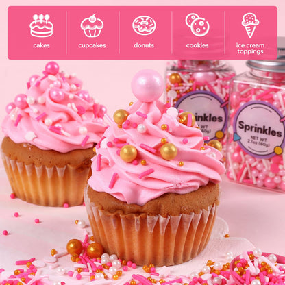 Edible Pink Sprinkle, Valentines Sprinkles Dessert Decorating, Confetti Sprinkle, Pearl Sprinkle, Pink Jimmies Sprinkle for Cake, Cupcake, Chocolate, Macaron, Waffle and Ice Cream(120g/4.23oz)