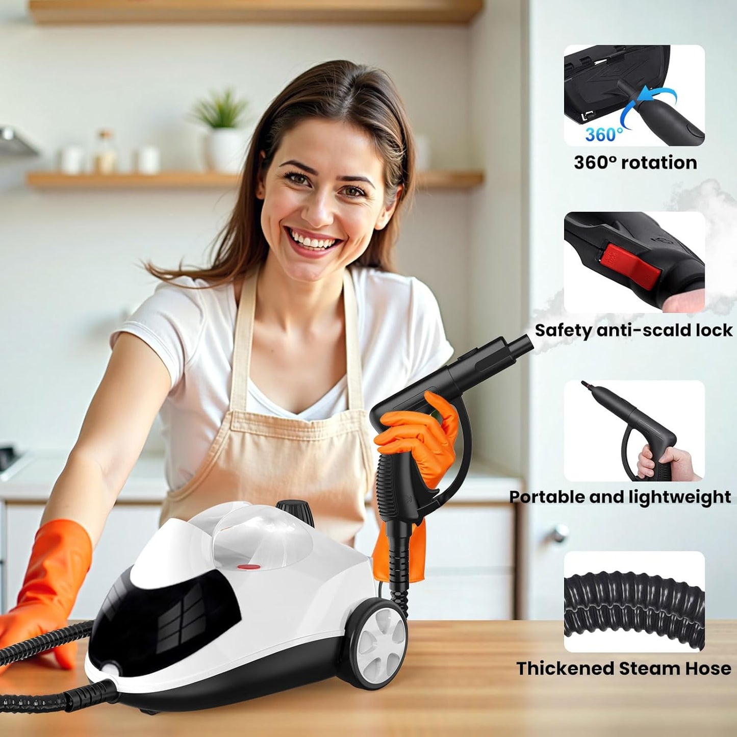 Steam Cleaner Sweepcent 1.5L Steamer for Cleaning Fast Heating 6-in-1 Multi-Surface with 8 Accessories UL499 Certified portable High Pressure Steam Cleaner for Home, Car, Floors, Sofas, Tiles, Grout