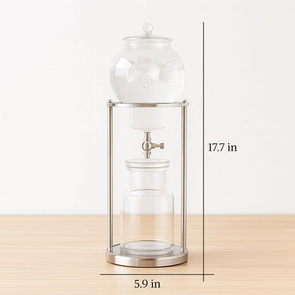 Nispira Luxury Ice Cold Brew Dripper Coffee Maker in Stainless Steel and Borosilicate Glass, 1000 ml Silver