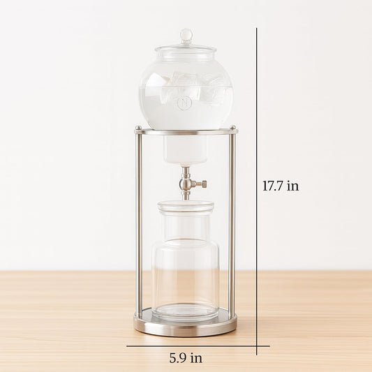 Nispira Luxury Ice Cold Brew Dripper Coffee Maker in Stainless Steel and Borosilicate Glass, 1000 ml Silver
