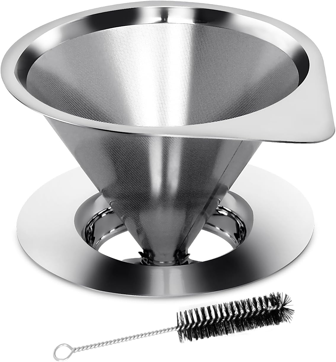 LHS Pour Over Coffee Dripper Reusable Coffee Filter Paperless Coffee Filter Stainless Steel Pour Over Coffee Maker Cone Coffee Dripper for 1-2 Cup,Silver
