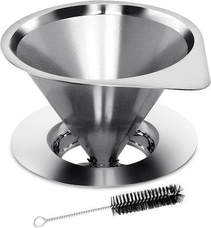 LHS Pour Over Coffee Dripper Reusable Coffee Filter Paperless Coffee Filter Stainless Steel Pour Over Coffee Maker Cone Coffee Dripper for 1-2 Cup,Silver