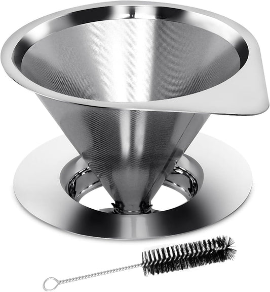 LHS Pour Over Coffee Dripper Reusable Coffee Filter Paperless Coffee Filter Stainless Steel Pour Over Coffee Maker Cone Coffee Dripper for 1-2 Cup,Silver
