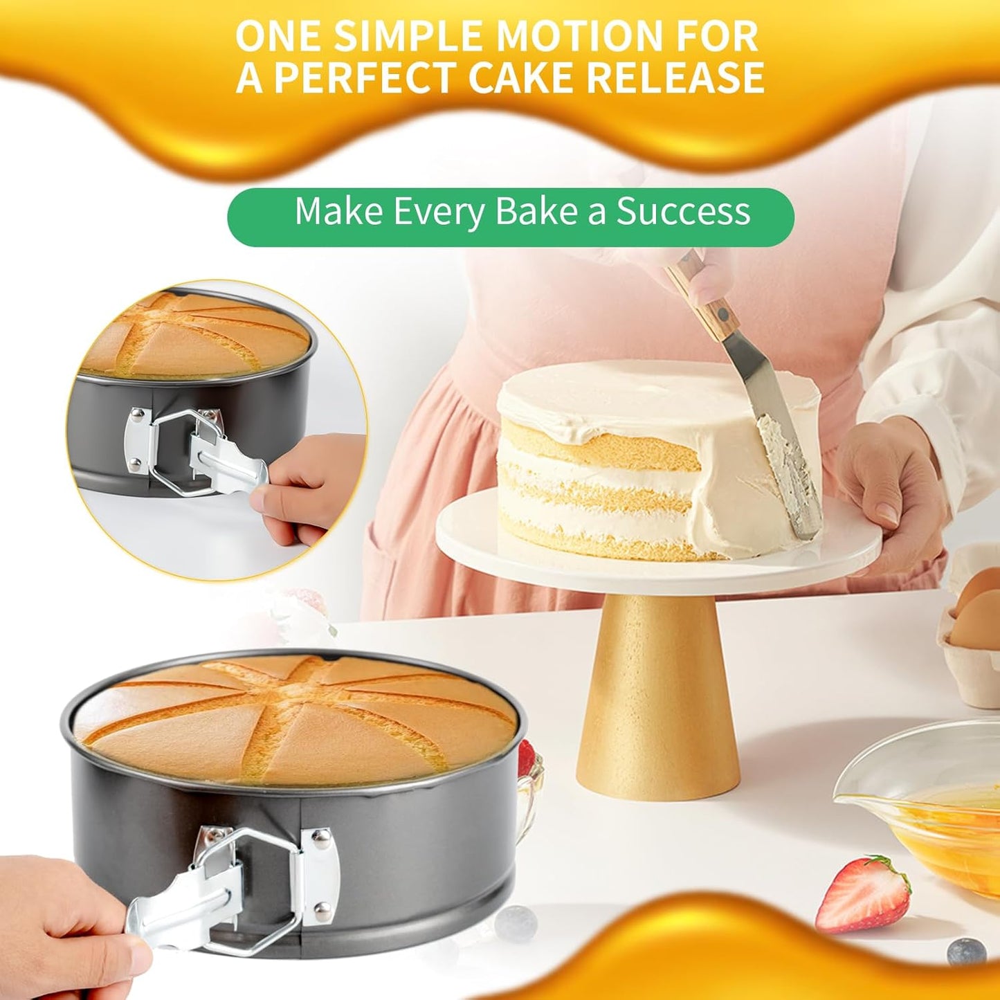 Springform Cake Pan Set – 3 Piece Nonstick 7, 8, 9 Inch Round Cheesecake Pans for Baking, Leakproof Cake Molds for Mousse, Birthday Layer Cakes, Quiche, Pizza & More
