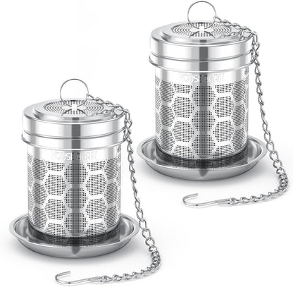 House Again 2 Pack Tea Strainers for Loose Tea, Extra Fine Mesh Tea Infuser, 304 Stainless Steel with Chain Hook, Loose Leaf Tea Steeper for Brew Tea Spices & Seasonings, Geometric Design