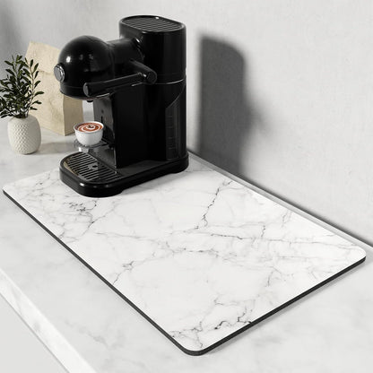 Rnivvi Coffee Mat, 12" x 19" Cute Marble Style Coffee Bar Mats for Espresso Machine Station Accessories and Organizer, Hide Stain Rubber Backed Absorbent Dish Drying Pad for Kitchen Counter,Gray White