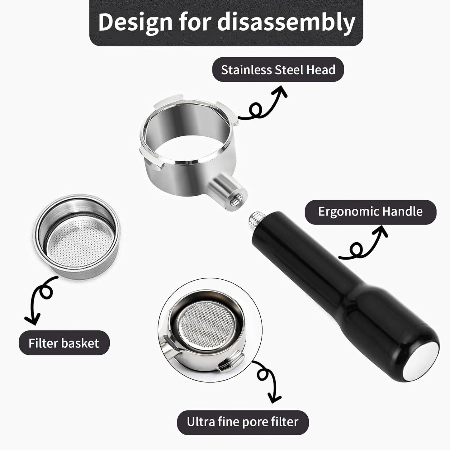 51mm Bottomless Portafilter Compatible for CASABREWS Espresso Machine CM5418, 3700 Series, Mr. Coffee Espresso and Cappuccino Machine, with Stainless Steel Double Shot Capacity Cup Filter Basket