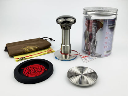 The Force Tamper Automatic Impact Coffee Tamper Adjustable Const Pressure and Autoleveling Extend Set New (Jelly-Black Mirror AL, 54.00mm)