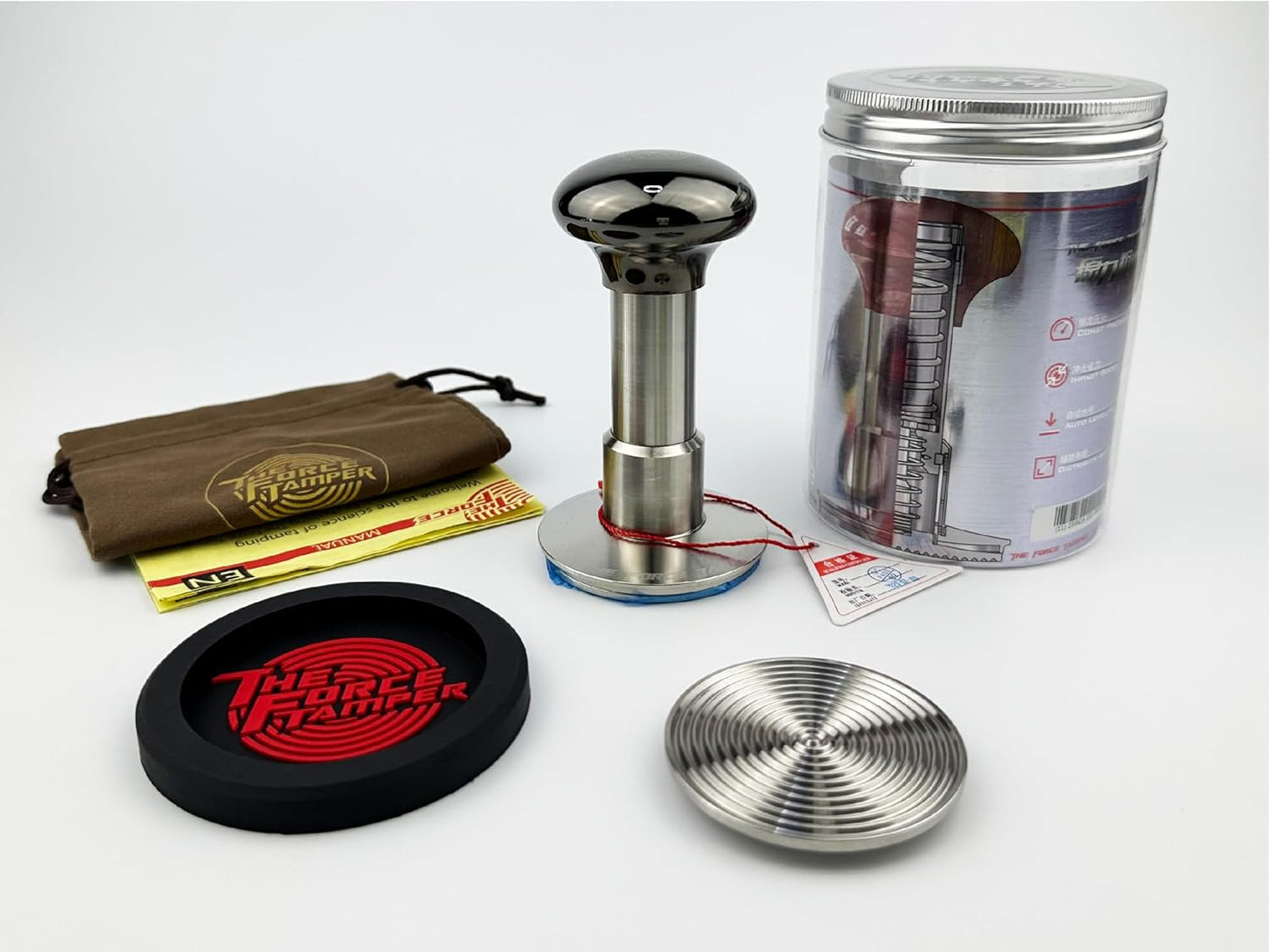 The Force Tamper Automatic Impact Adjustable Constant Pressure and Autoleveling Coffee Tamper Black Mirror Jellyfish AL Handle Set Pro (Extend Set, 53.50mm)