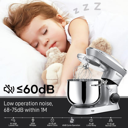 9.5 Qt Stand Mixer, 10-Speed Tilt-Head Food Mixer, Vezzio 660W Kitchen Electric Mixer with Stainless Steel Bowl, Dishwasher-Safe Attachments for Most Home Cooks(Silver)