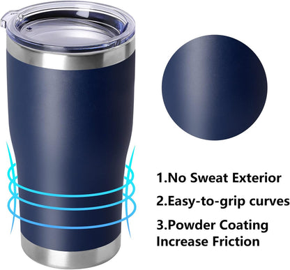 DOMICARE 20oz Tumbler with Lid Stainless Steel Tumblers Bulk, Double Wall Vacuum Insulated Coffee Travel Mug Powder Coated Tumbler, Navy