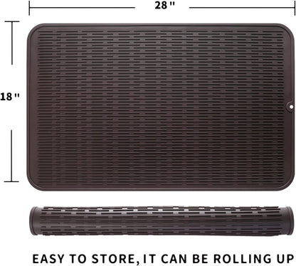 Silicone Dish Drying Mat for Multiple Usage,Easy clean,Eco-friendly,Heat-resistant Silicone Mat for Kitchen Counter or Sink,Refrigerator or Drawer Liner Coffee 3XL 28 inches x 18 inches
