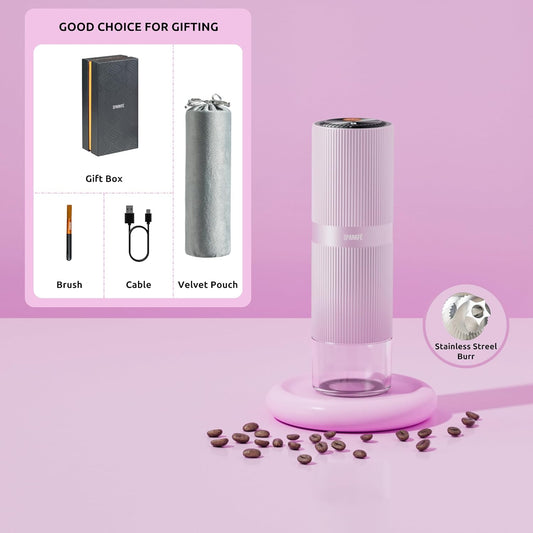 Portable Electric Coffee Grinder, Rechargeable Handheld Grinder with Stainless Steel Conical Burr, Adjustable Grind Settings, for Espresso, Moka, Pour Over, French Press, Cold Brew, Lilac