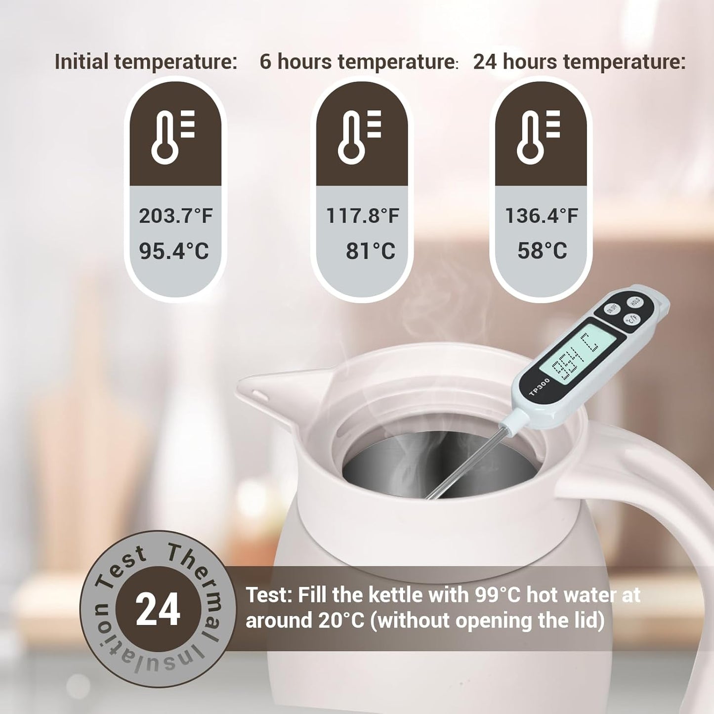 41 Oz Thermal Coffee Carafe Stainless Steel Insulated Thermos Double Wall Vacuum Flask Leak-Proof Thermos for Travel Office School Party Camping Use-Milk rice white