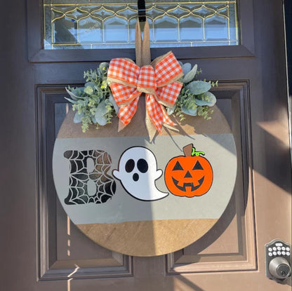 Halloween Stencils for Painting 12inch Large Reusable Halloween Stencil for Door Hanger Round Skeleton Ghost Boo Templates for Wood Walls Windows Door Mat Fabric