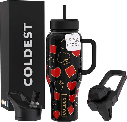 Coldest 40 oz Tumbler with Handle and Straw - 100% Leak Proof Insulated Tumbler with Lid and Straw (3 Lids) - Stainless Steel Tumblers for Women & Men - Cup Holder Friendly Base, 36 oz (All in)