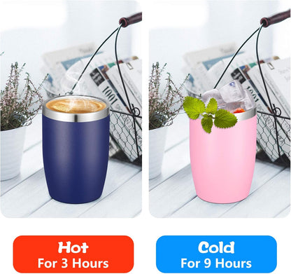 VEGOND Stainless Steel 12 oz Tumblers bulk Vacuum Insulated Double Wall Travel Tumbler with Lid and Straw Reusable Tumbler, Navy Blue 1 Pack