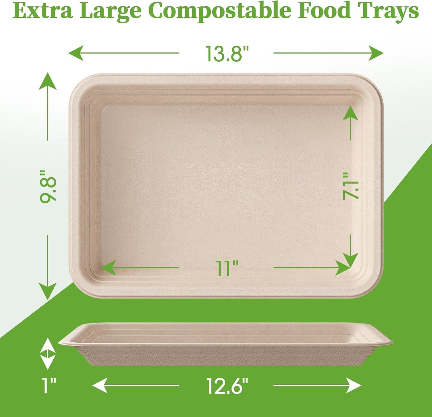 ECOLipak 50 Pack 14 Inch Disposable Food Crawfish Trays, Compostable Large Paper Plates, Disposable Thanksgiving Trays for Serving Food, Turkey, BBQ, Seafood Boil Party Supplies(Nature)