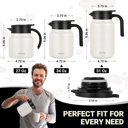27Oz Thermal Coffee Carafes For Keeping Hot/Cold, Stainless Steel Coffee Carafe, Dustproof Insulated Water Carafe for Party/Home,Cream