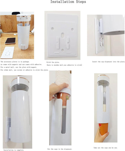 Coffee Machine or Water Dispenser Wall Mounted Disposable Cup Dispenser,fits 3 to 8 oz Paper or Plastic Cup Organizer,Including Magnetic Plate Cup Rack (M for 3-8 oz Cups)