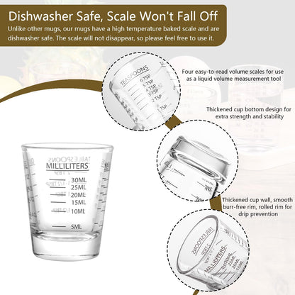 2 Pack Shot Glasses Measuring Cup,Espresso Shot Glass with 4 Measurement Methods(OZ/ML/TSP/TBSP),Dishwasher Safe,Perfect for Coffee,Cocktails and Kitchen Use (Black)