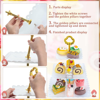 6 Sets of 3 Tier Plastic Cupcake Stand, White Plastic Tiered Serving Stand for Cupcake Stands for Dessert Table Mini Cake Fruit Snack Square Dessert Display Trays for Wedding Birthday