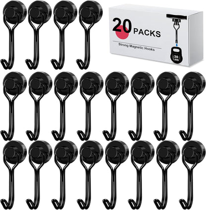 LOVIMAG Hooks, 30lbs+ Magnetic Magnet Hook 2025 Cruise Cabin Ship Essentials Heavy Duty Strong Refrigerator Fridge Hanging for Classroom Beach Vacation Kitchen Grills Home Mug Hanger (20 Pack), Black