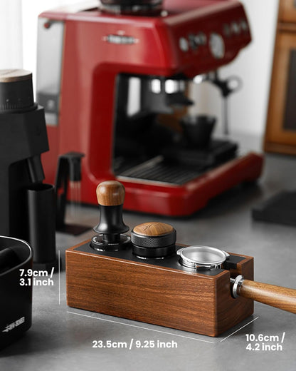 MHW-3BOMBER Espresso Tamping Station, 4 in 1 Walnut Espresso Organizer Box with Magnetic Drawer for Storage 51-58mm Espresso Tamper,Distributor,Portafilter and Espresso Accessories,CH6718