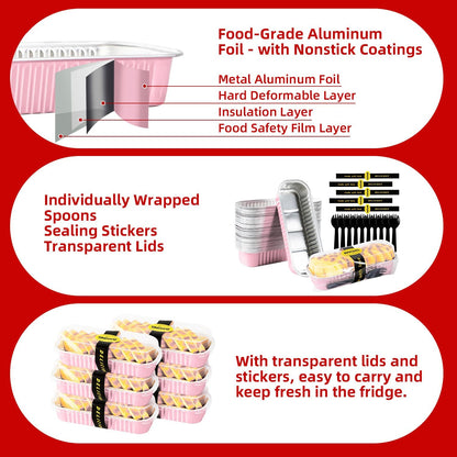 30 Pack Pink Disposable Rectangular Aluminum Foil Loaf Pans with Lids,6.8oz Mini Cake Pans for Baking, Loaf Baking Pans, Small Cake Container
