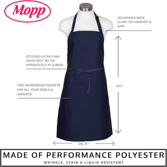 Pomp 2 Pack Premium Bib Aprons | Adjustable Neck + 2 Pockets | Water + Oil Resistance | Men & Women's Kitchen Cooking Aprons