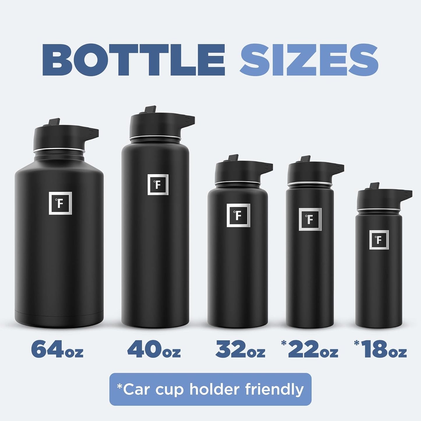 IRON °FLASK Camping & Hiking Hydration Flask with 3 Lids - Stainless Steel, Double Walled & Vacuum Insulated Water Bottle - Leak Proof & BPA Free (Winter White, Straw - 40 oz)