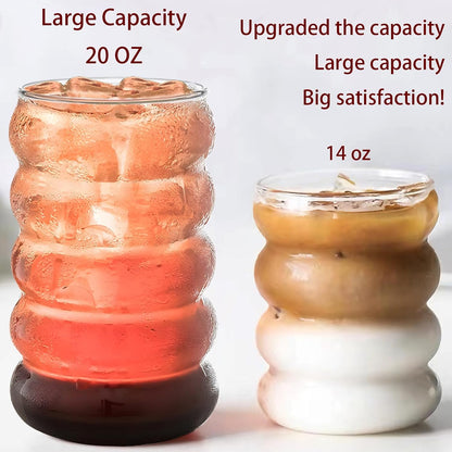 4 Pcs 20oz Drinking Glasses Set with Straws, Cute Iced Coffee Glass Cups, Iced Coffee Tumblers, Thick Drinking Jars for Smoothie, Boba Milk Tea, Ideal for Gift, with Straw Brush