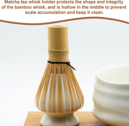 HARFINGTON Ceramic Chasen Stand 70mm Matcha Whisk Holder Tea Set Whisks Stand Traditional Matcha Tea Chasen Holder Tea Set Accessories for Tea Tasting, White Pattern