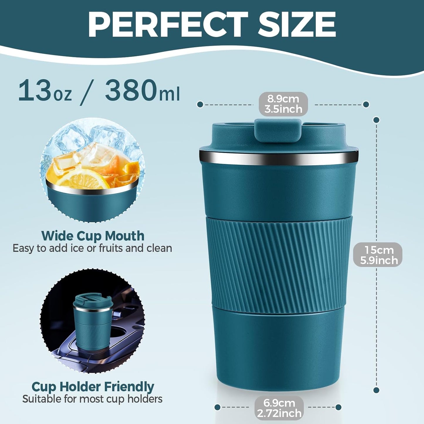 Volhoply 13 oz Stainless Steel Insulated Travel Coffee Mug with Fip Lid Bulk 4 Pack,Reusable Double Wall Vacuum Metal Coffee Cup,Portable Leak Proof Thermal Tumbler for Hot & Cold Drinks(Bule,4)
