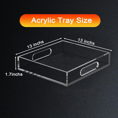 Acrylic Serving Tray with Handles - Lucite Organizer for Bench, Coffee Table, Countertop, Kitchen, Bathroom, Living Room, Powder Room