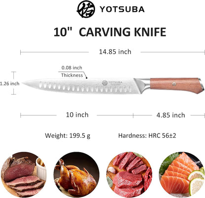 YOTSUBA Carving Knife for Meat, 10" Slicing Knife, High Carbon Steel Brisket Knives with Ergonomic Handle, Butcher Breaking Knives for Chopping Vegetable and Cooking with Gift Box