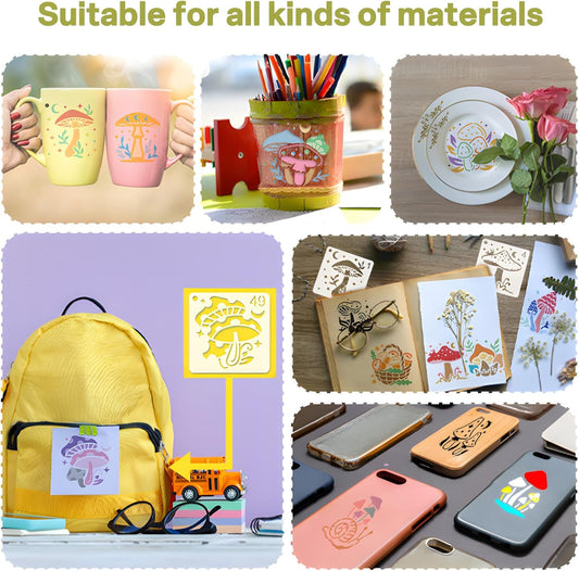 Felixcraft Mushroom Stencils for Painting, 64PCS 3x3 Inch Plastic Forest Stencils for Crafts Reusable, Durable PET Material for Wood Signs, Wall Art, Fabric Painting, and Magical DIY Art Projects