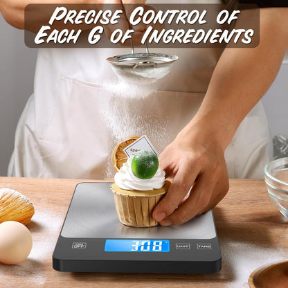 NASA-Grade 33lb Digital Kitchen Scale, Precisely Measures Grams and Ounces for Baking and Cooking,304 Stainless Steel
