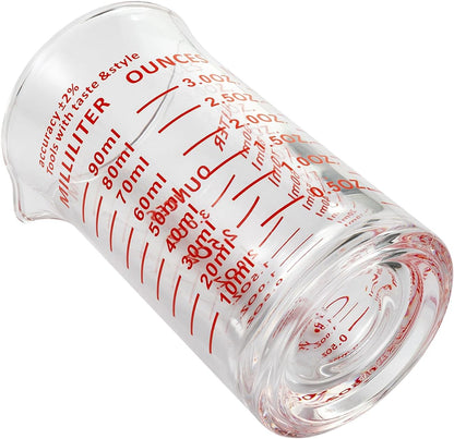 Ackers 3oz/90ml Glass Measuring Cup – Shot Glass with Double Scale-Ounce,Ml Markings for Kitchen & Bar(Red Line)