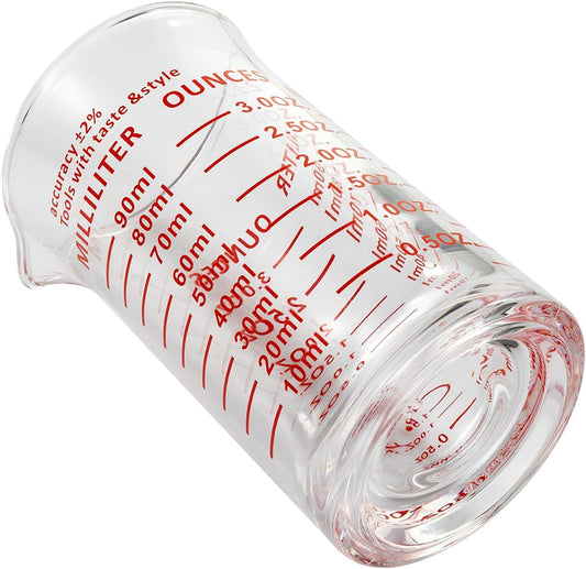 Ackers 3oz/90ml Glass Measuring Cup – Shot Glass with Double Scale-Ounce,Ml Markings for Kitchen & Bar(Red Line)