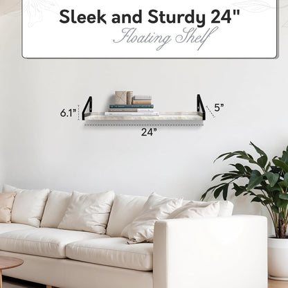 InPlace Shelving, 9602096E, Wall Mounted Real Wood Rustic Bracket Ledge, 24 Inch x 5 Inch x 6.1 Inch, Distressed White