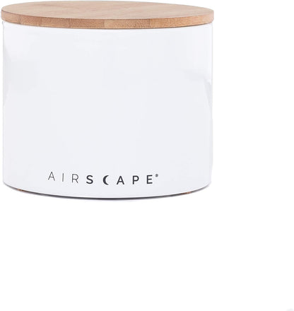 AirScape Planetary Design Ceramic Coffee and Food Storage Canister – Small 4-inch – US Patented Airtight Inner Lid – White with Bamboo Top
