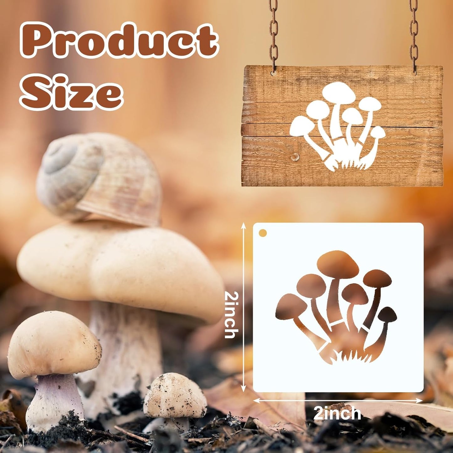 Fainne 100 Pcs Stencils for Painting on Wood Reusable Stencil Crafts Drawing Templates Holiday Wall Paper for DIY Scrapbook Home 2 x 2 Inch(Mushroom)