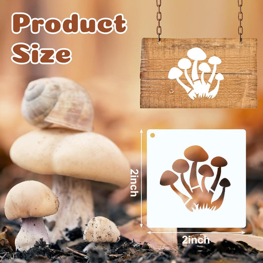 Fainne 100 Pcs Stencils for Painting on Wood Reusable Stencil Crafts Drawing Templates Holiday Wall Paper for DIY Scrapbook Home 2 x 2 Inch(Mushroom)