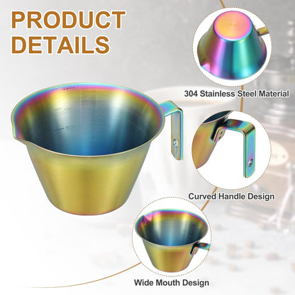 uxcell 2 Pcs Stainless Steel Espresso Cup with Handle, V-Shaped Mouth Espresso Measuring Cup with Scale for Preparing Coffee, Cocktails, 3.4OZ/100ML (Iridescent)