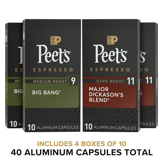 Peet's Coffee, Dark and Medium Roast Signature Blend Espresso Capsules, Compatible with Nespresso Original Machines - Variety Pack 40 Count (4 Boxes of 10 Espresso Capsules)
