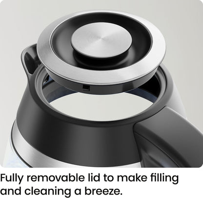 Chefman Electric Kettle, 1.8L 1500W, Hot Water Boiler, Removable Lid for Easy Cleaning, Auto Shut Off, Boil-Dry Protection, Stainless Steel Filter, BPA Free, Borosilicate Glass Electric Tea Kettle